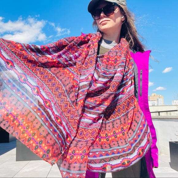 Anthro Tribal Western Hippi Patchwork Pattern Blanket Scarf - Picture 3 of 16